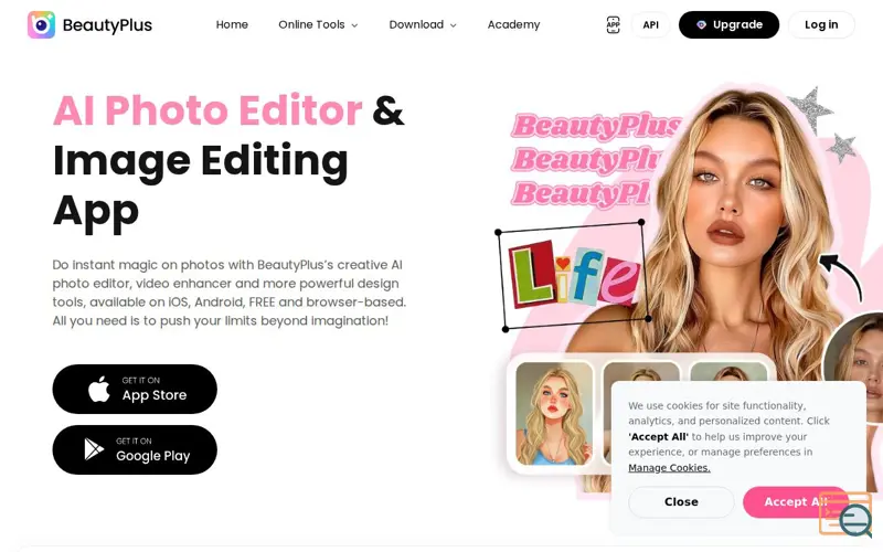 Screenshot of BeautyPlus - AI Photo & Video Editor, a launch using Meitu