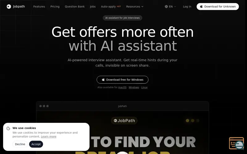 Screenshot of JobPath, a launch using Gcore DNS