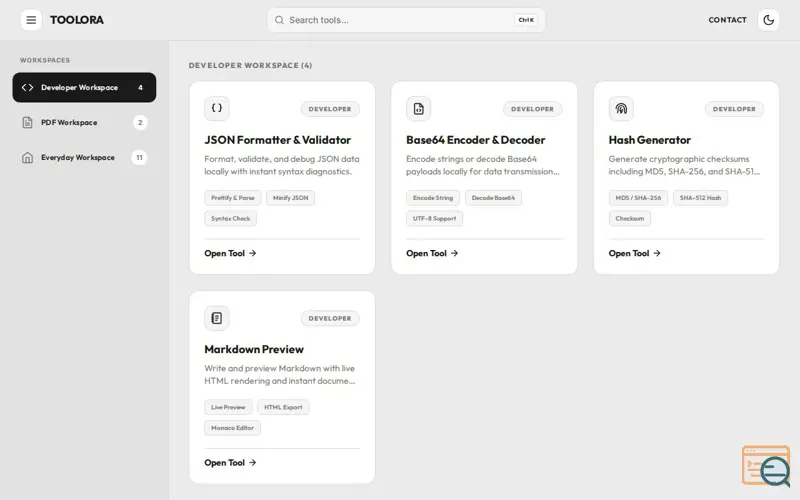 Screenshot of Toolora