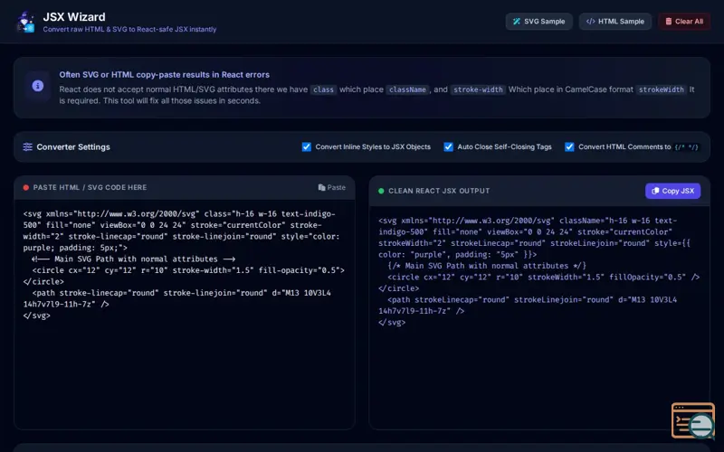 Screenshot of JSX Wizard React
