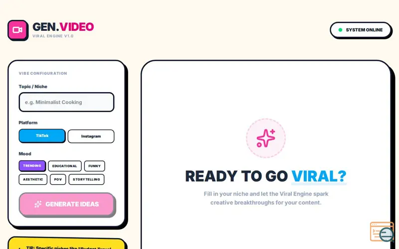 Screenshot of IdeaSpark: Short Video Concept Generator