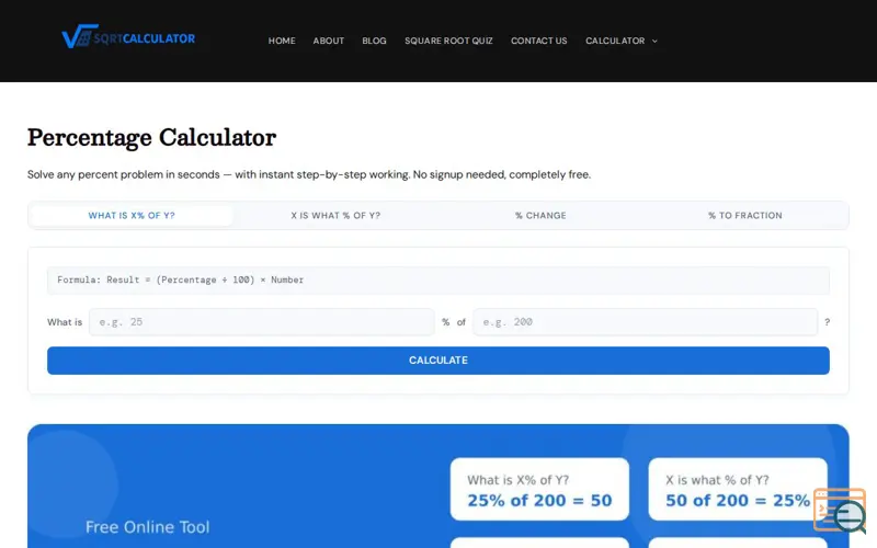 Screenshot of Percentage Calculator, a launch using MyDNSVault