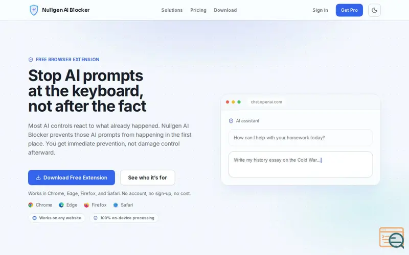 Screenshot of Nullgen AI Blocker — Block AI prompts on any website