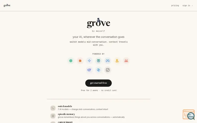 Screenshot of Grove by Maiself, a launch using Tavily