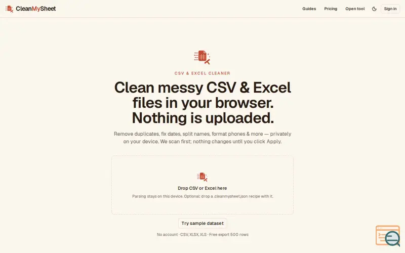 Screenshot of CleanMySheet