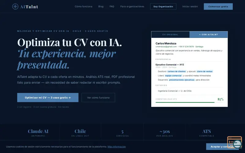 Screenshot of AITalnt, a launch using MercadoPago
