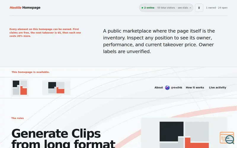 Screenshot of Hostile Homepage