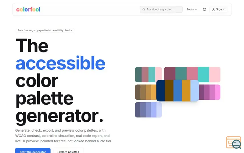 Screenshot of Colorfool: Color Palette Generator & Accessibility Tools