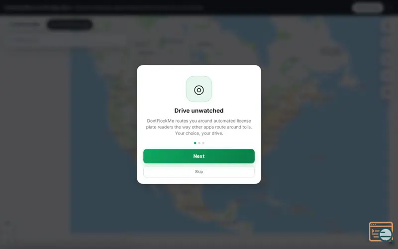 Screenshot of DontFlockMe — route around ALPR cameras