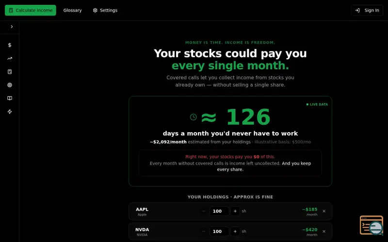 Screenshot of Covered Call Pro