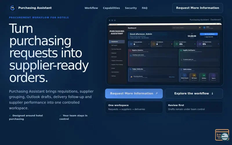 Screenshot of Purchasing Assistant | Hotel procurement, simplified