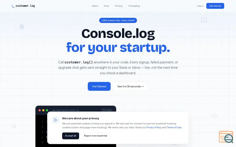 Screenshot of customer.log