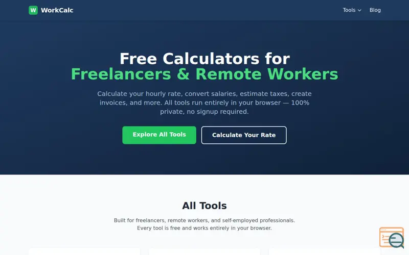 Screenshot of WorkCalc