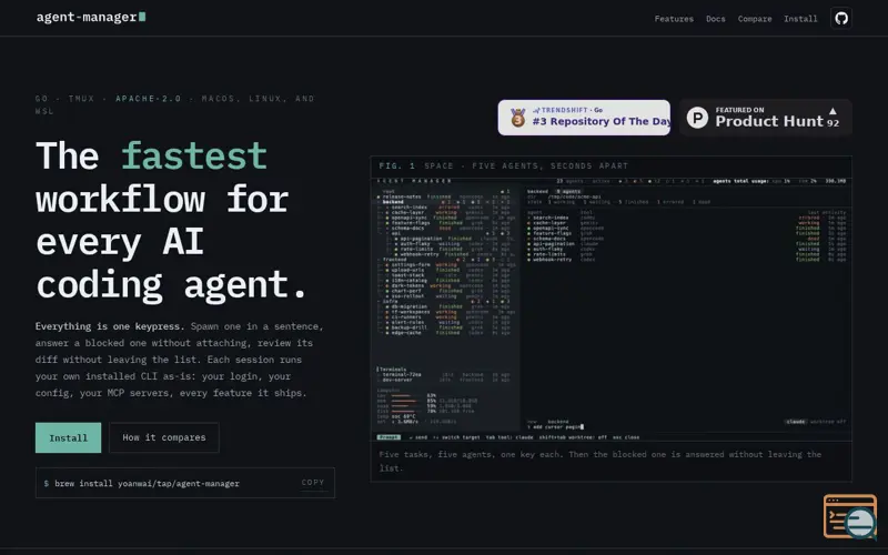 Screenshot of Agent Manager - the fastest AI workflow, a launch using Trendshift