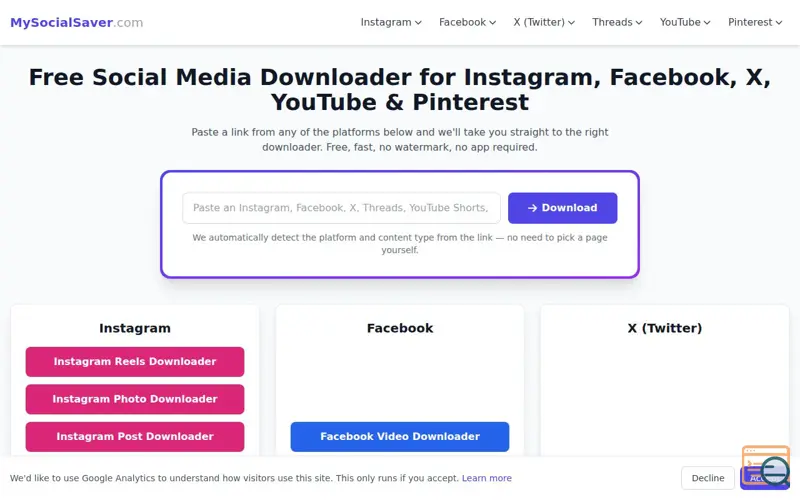 Screenshot of MySocialSaver