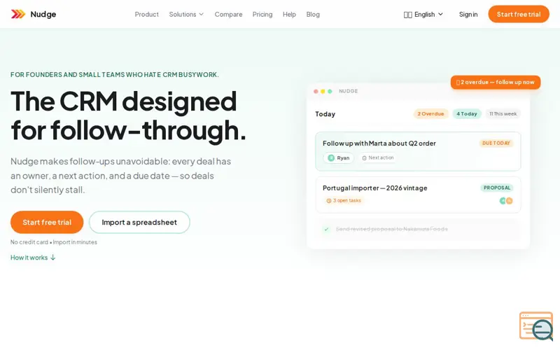 Screenshot of Nudge CRM, a launch using DNSimple