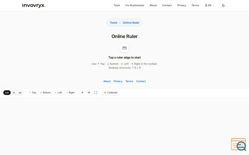 Screenshot of Online Ruler, a launch using Partytown