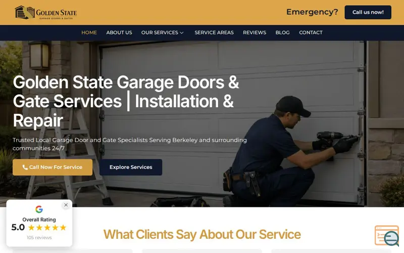 Screenshot of Golden State Garage Doors & Gates, a launch using Sticky Header Effects for Elementor