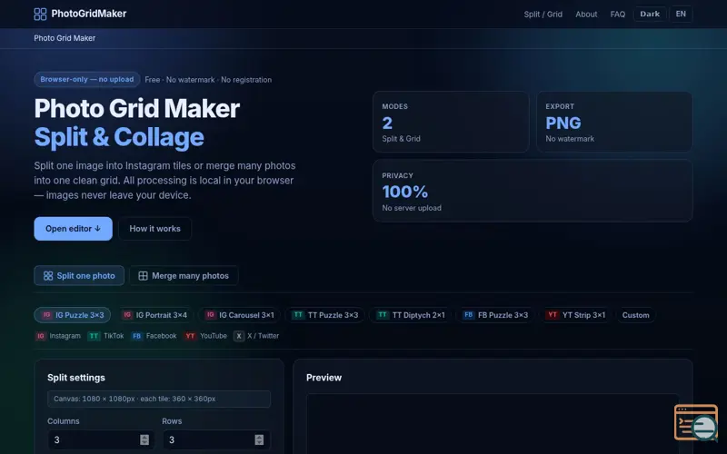 Screenshot of Photo Grid Maker, a launch using Freehost Email