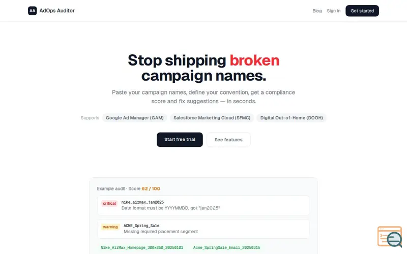 Screenshot of AdOps Auditor