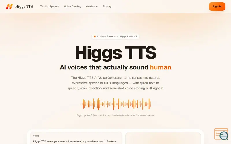 Screenshot of Higgs TTS