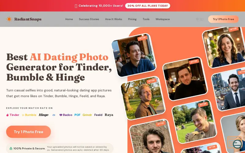 Screenshot of RadiantSnaps AI Dating Photo Generator