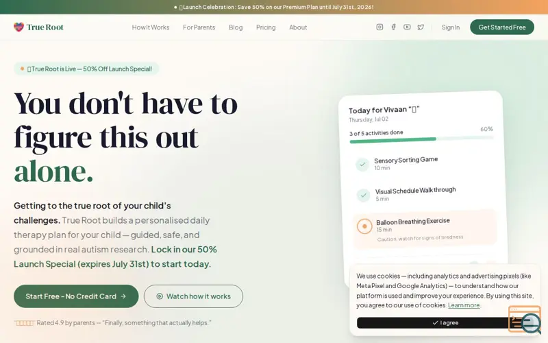 Screenshot of True Root - Autism Care