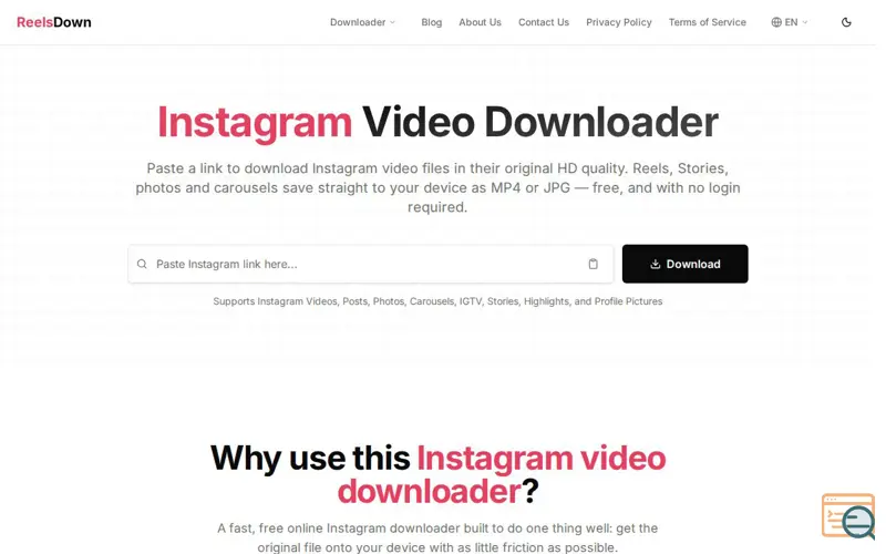 Screenshot of ReelsDown - Instagram Video Downloader