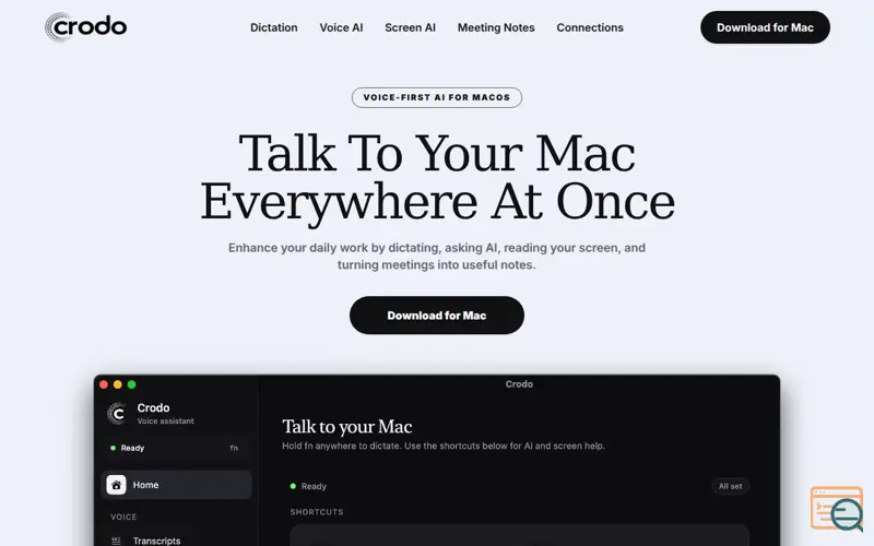 Screenshot of Crodo AI - Voice Assistant for Mac