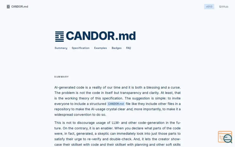 Screenshot of CANDOR.md