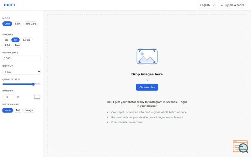 Screenshot of BIRFI — Bulk Image Resizer for Instagram