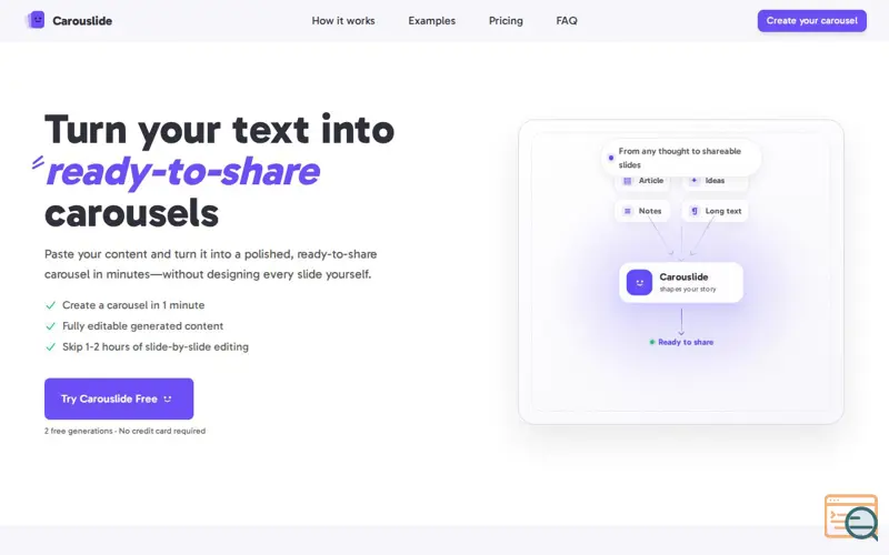 Screenshot of Carouslide - Turn your text into ready-to-share carousels