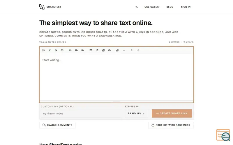 Screenshot of Sharetext