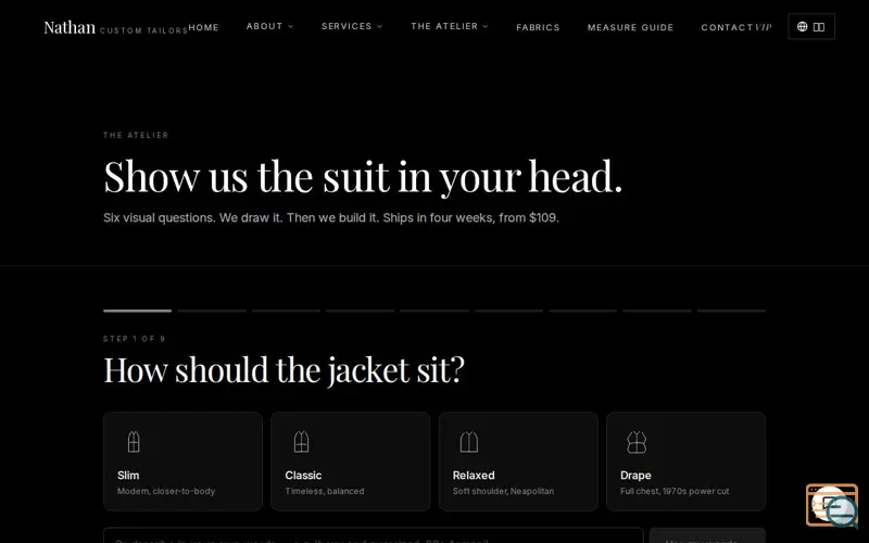 Screenshot of Suit Style Generator by Nathan Tailors 