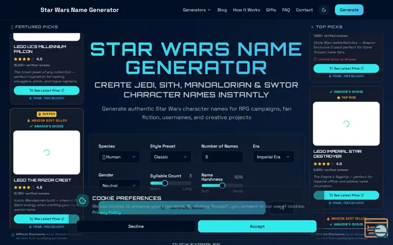 Screenshot of Star Wars Name Generator, a launch using Gatekeeper