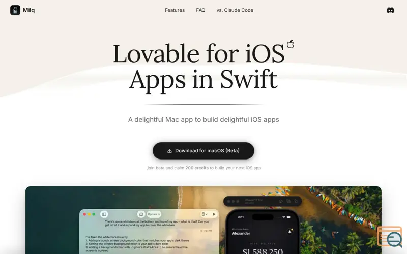 Screenshot of Milq AI, a launch using Orchids