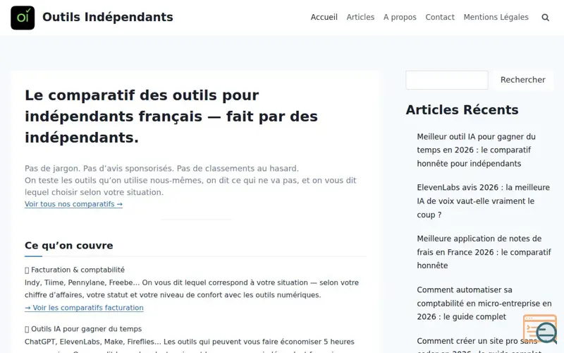 Screenshot of Outils Indépendants