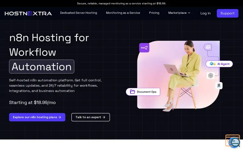 Screenshot of HostnExtra n8n Hosting