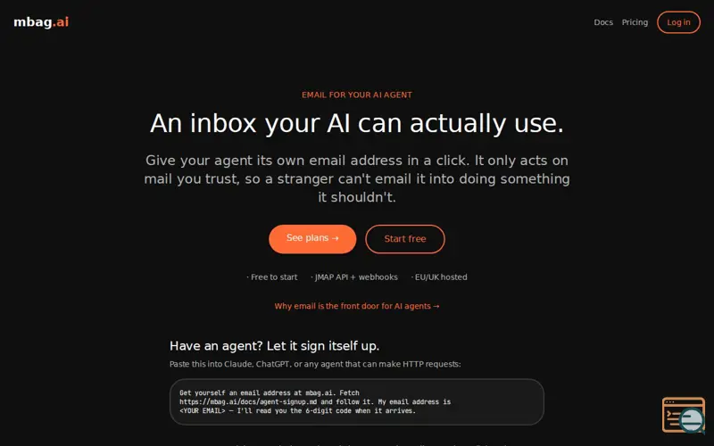 Screenshot of Claude: Signup for email @ mbag.ai, a launch using HSTS