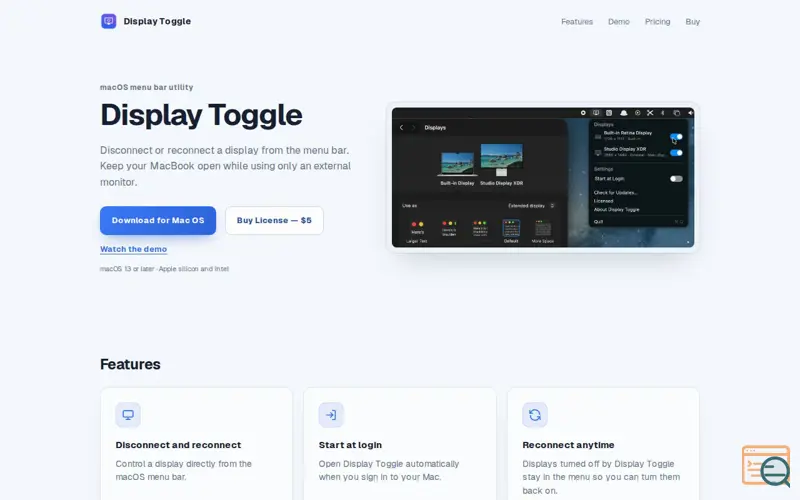 Screenshot of Display Toggle — Display control from your Mac menu bar