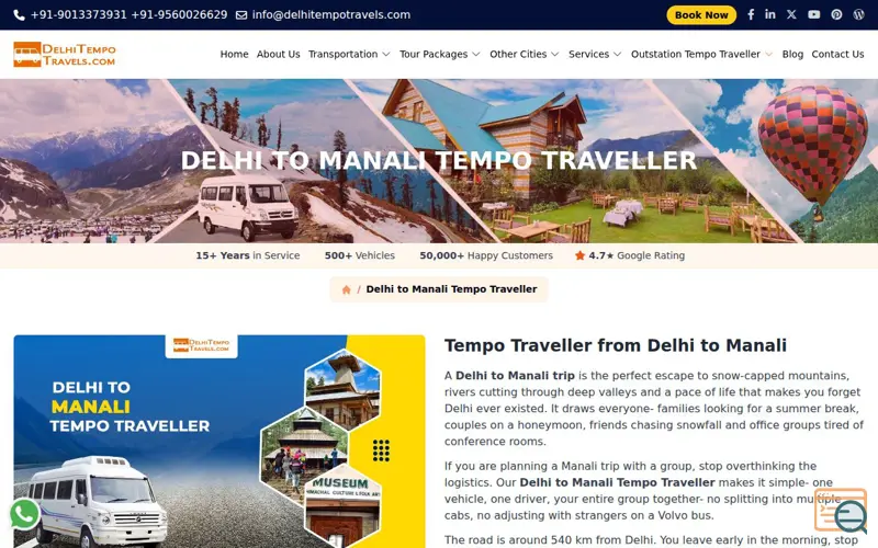 Screenshot of Delhi Tempo Travels, a launch using Paramount Infosystem