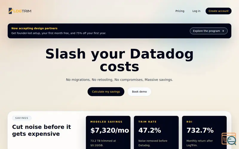Screenshot of Reduce Datadog Costs | LogTrim