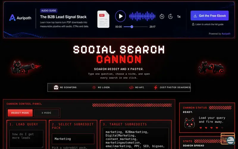 Screenshot of Social Search Cannon