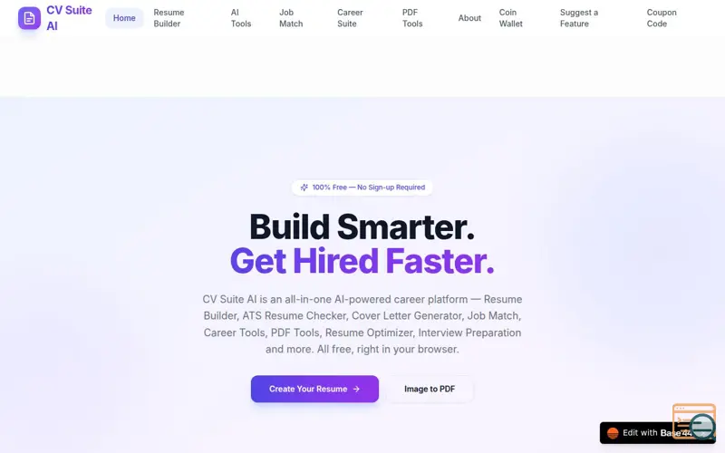Screenshot of CV suite AI