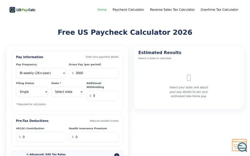 Screenshot of US Pay Calc