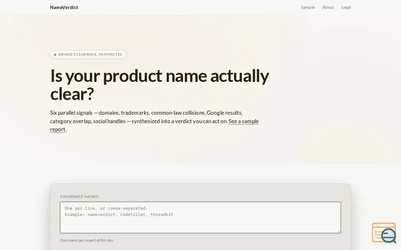 Screenshot of NameVerdict