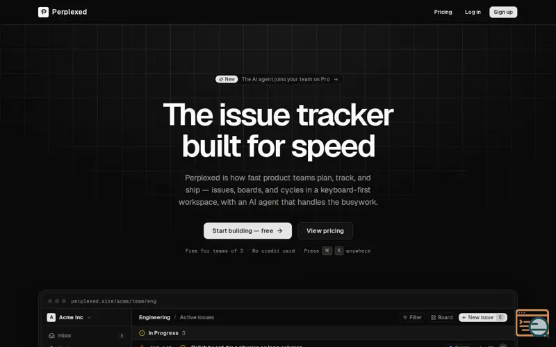 Screenshot of Perplexed — The issue tracker built for speed · Vector