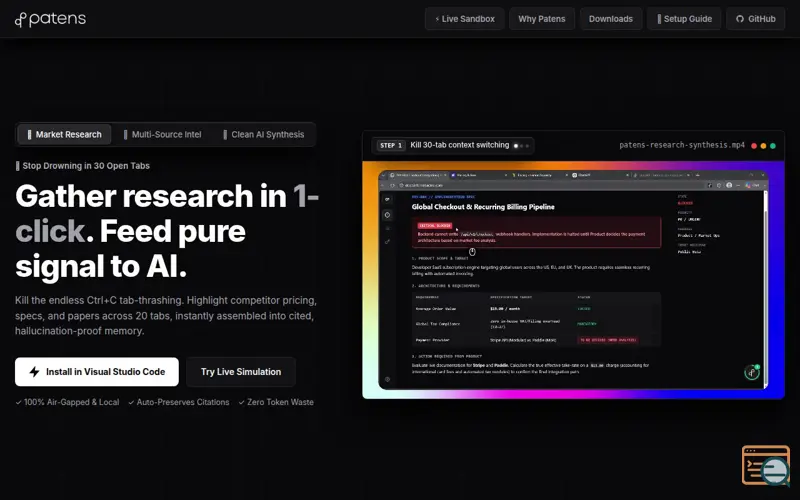Screenshot of patens | The Local Memory Layer for AI Coding