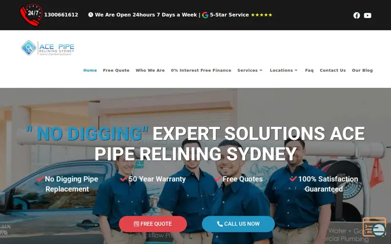 Screenshot of Ace Pipe Relining Sydney