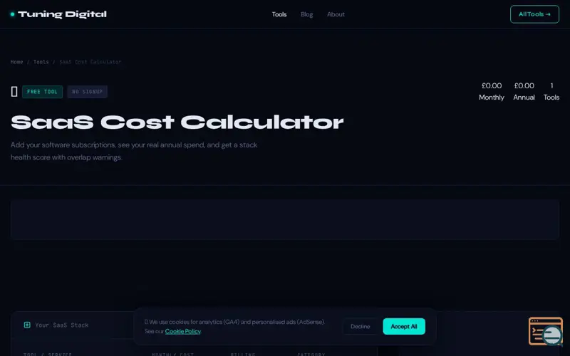 Screenshot of SaaS Cost Calculator